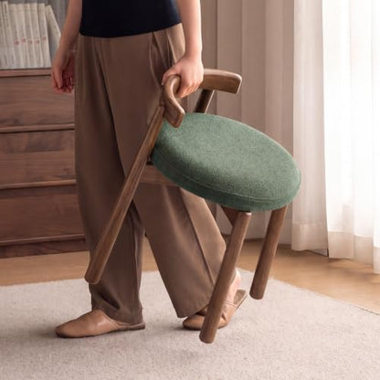 Ash Wood Low-Back Vanity Stool, Walnut Green – Variation of THIS listing