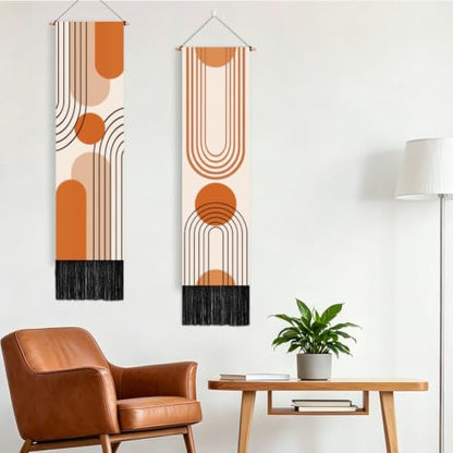 Vertical Tapestry Wall Art Decor Set - Boho Minimalist with Tassels, 2 Pieces