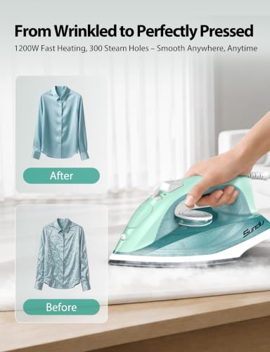 Sundu Steam Iron for Clothes - Light Green, Compact, Fast 15s Heat, Nonstick Soleplate