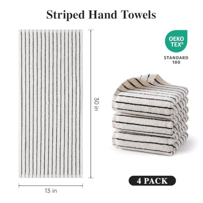 Black and White Striped Cotton Hand Towels Set - 4 Pack, 13 x 30 Inches