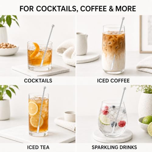 Reusable Stainless Steel Coffee Stir Sticks - 7.5 Inch Set for Hot Cold Drinks