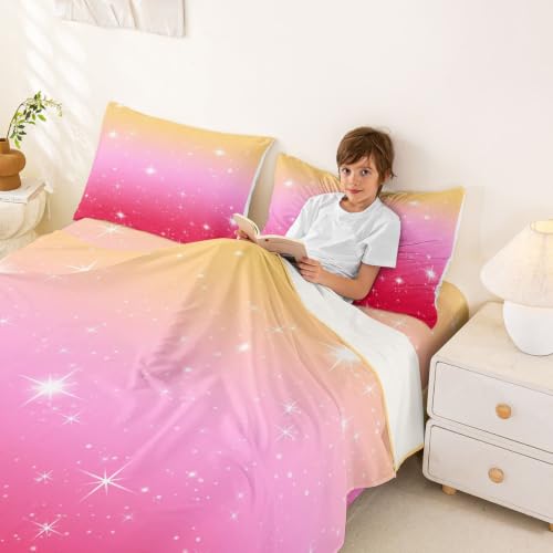 Girls Ombre Pink Red Bed Sheets Set Full Size 4 Piece Cozy & Soft