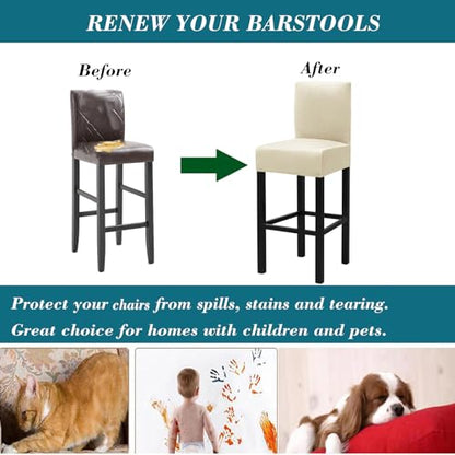 Beige Velvet Bar Stool Cover 4-Pack - Stretch Chair Slipcovers for 13-17 Inch Back Height