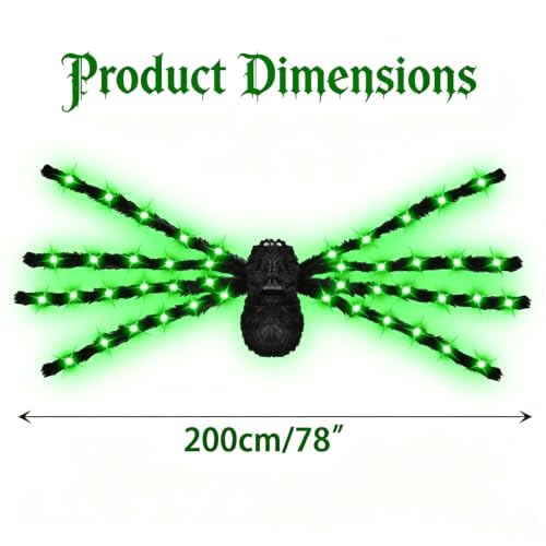 Anditoy 6.6ft Light Up Halloween Spider - Giant Realistic Scary Hairy Decor with Green LEDs for Outdoor Indoor Yard Party