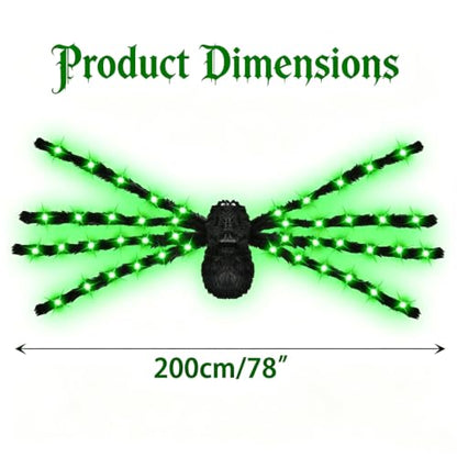 Anditoy 6.6ft Light Up Halloween Spider - Giant Realistic Scary Hairy Decor with Green LEDs for Outdoor Indoor Yard Party