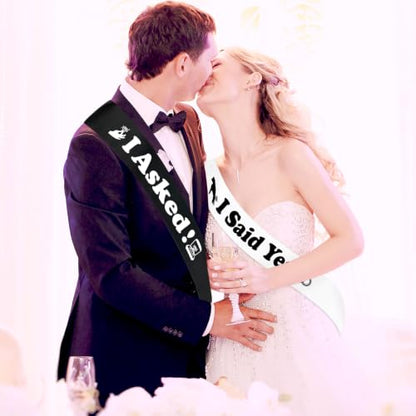 Bride & Groom Sashes for Bachelorette & Bachelor Party Set - Glitter Gold