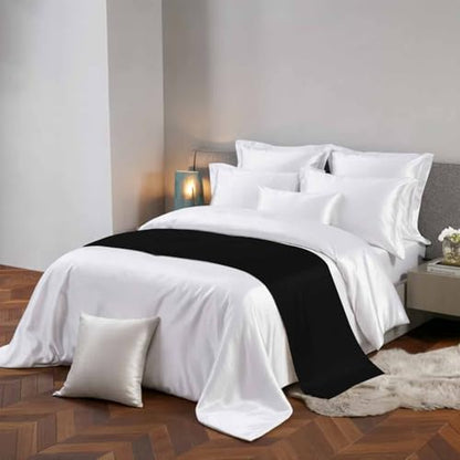 102x20 Inch Black Satin Bed Runner for Cal King Size Bed - Modern Farmhouse Decor