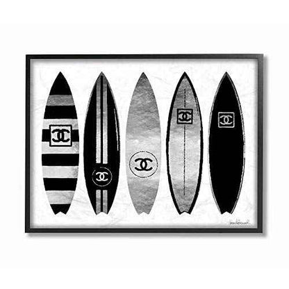 Stupell Industries Fashion Designer Surf Boards Black Silver Watercolor Framed Wall Art, 16x20, Multi-Color
