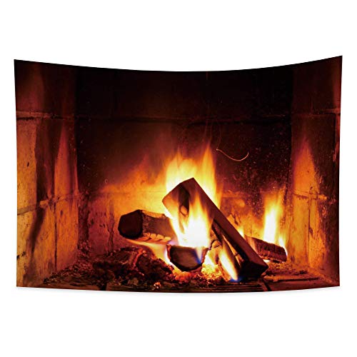 Fireplace Tapestry Wall Hanging Christmas Wood Fire Brick Decor 39.4x27.6 Inches