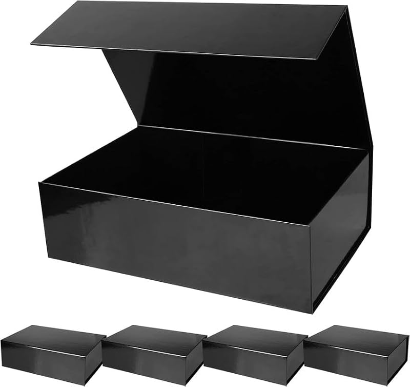 Large Black Gift Box with Magnetic Lid - Collapsible Decorative Storage Pack of 5