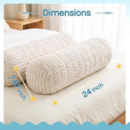 Memory Foam Body Pillow Set - Off-White 24 x 7.87 Inch Support Cushions