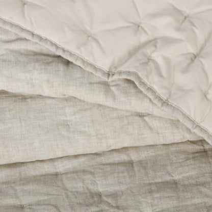 King Linen Quilt Natural French Flax Signature Linen Tack Quilted Bedspread
