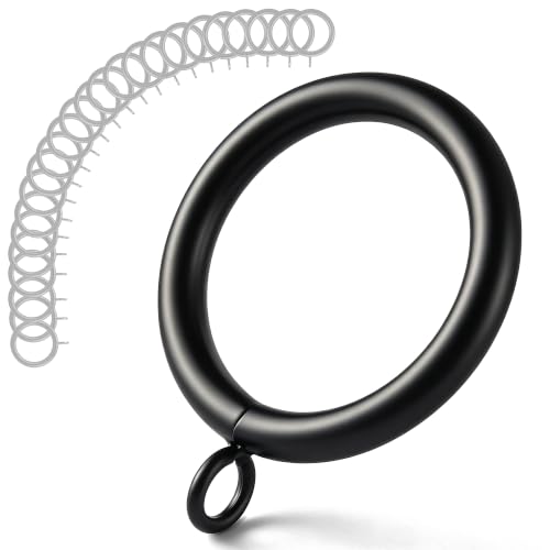 Extra Thick Metal Curtain Rings for 1 Inch Rod, Matte Black, 24 Pack