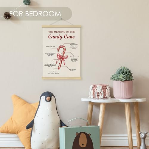 Christian Candy Cane Wall Art Poster - Religious Christmas Decor, 12x16 with Frame - Candy