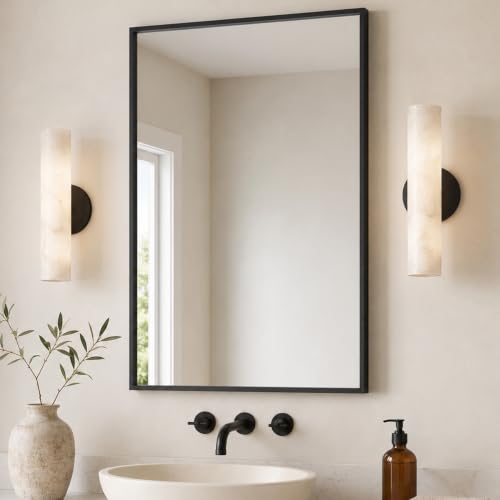 24x36 Inch Matte Black Recessed Bathroom Mirror - Modern Wall Decor