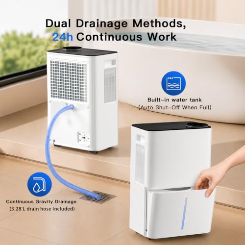 White 1000 Sq. Ft Smart Compressor Dehumidifier with Drain Hose