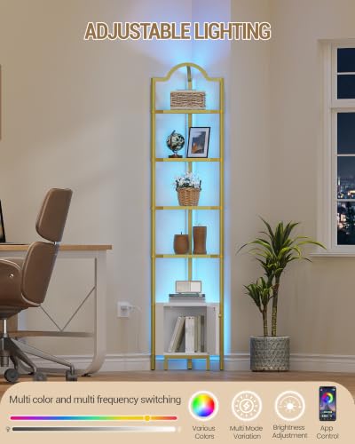 Corner Cabinet with LED Light and Glass Shelves for Living Room