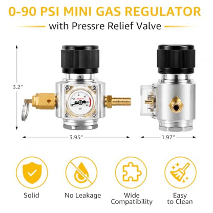 Mini CO2 Regulator 90 PSI for Soda Canister - Compatible with TR21-4