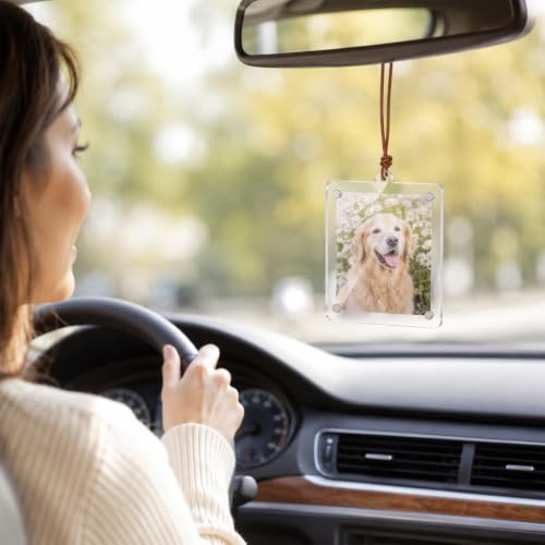Car Photo Holder with Chain - 2 Styles, Acrylic Rearview Mirror Display