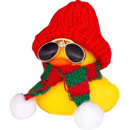Rubber Duck Car Ornament with Red Hat & Scarf - Christmas Dashboard Decoration