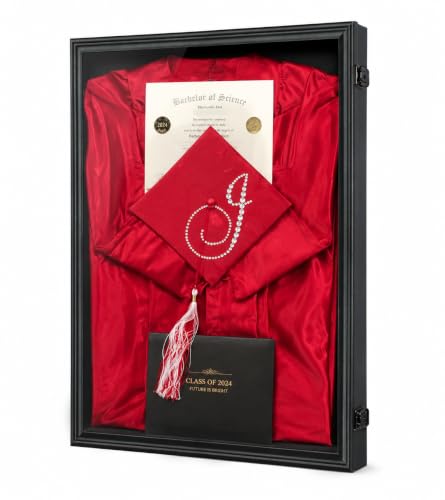 Graduation Shadow Box Frame with Lock - Small Black Wall Display, 17x23in