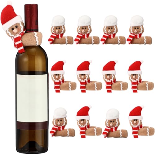 Gingerbread Man Christmas Wine Bottle Cover Set - 12 Pcs Holiday Decor