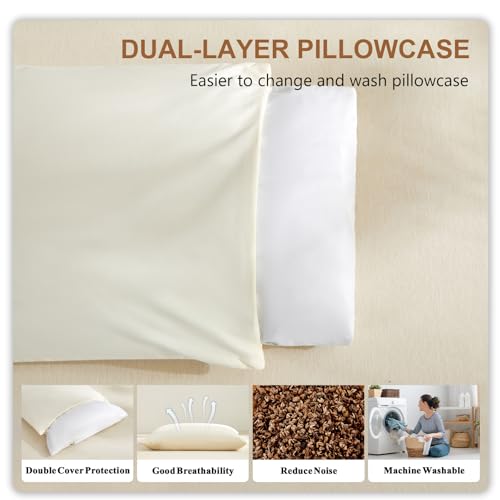 Organic Buckwheat Pillow for Neck Support with Adjustable Height and Cotton Cover