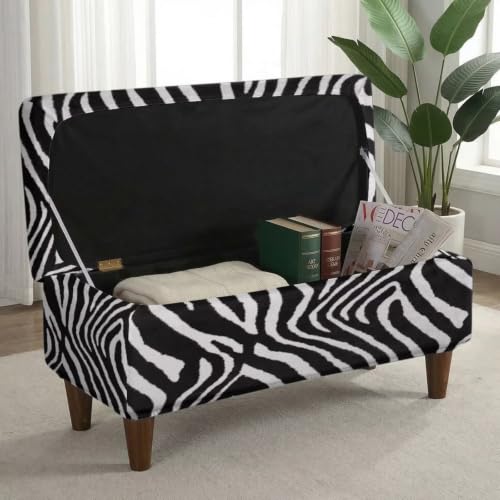 Zebra Stripe Print Rectangle Ottoman Cover - Medium Size, Stretch Slipcover for Storage Footstool, Bench, Furniture Protector