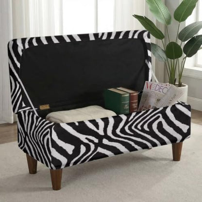 Zebra Stripe Print Rectangle Ottoman Cover - Medium Size, Stretch Slipcover for Storage Footstool, Bench, Furniture Protector