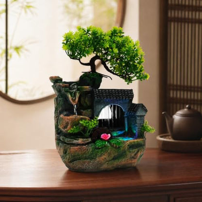 Indoor Waterfall Fountain with LED Lights - Relaxing Tabletop Decor, 11.81in