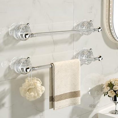 Transparent 16-Inch Suction Cup Towel Bar Set - No Drills, 2 Pack