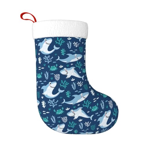 Personalized Christmas Stockings - Cute Shark Blue Kids Holiday Gift, 18 Inch