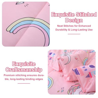 Pink Unicorn Kids Twin Comforter Set - Microfiber Bedding for Girls