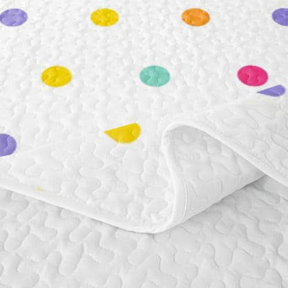 Colorful Full Size Polka Dot Quilt Bedspread Set - 3 Pieces, Rainbow Geometric Bedding