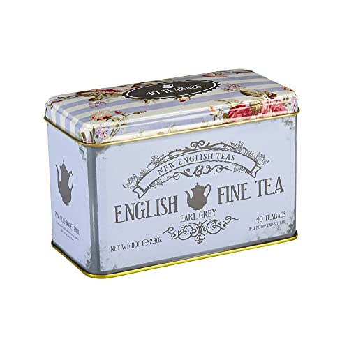 New English Teas Vintage Floral Tea Tin with 40 Earl Grey Teabags with Bergamot Flavouring