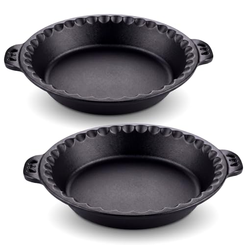 10-Inch Cast Iron Pie Pans Set with Crimped Edges & Handles - 2 Pack