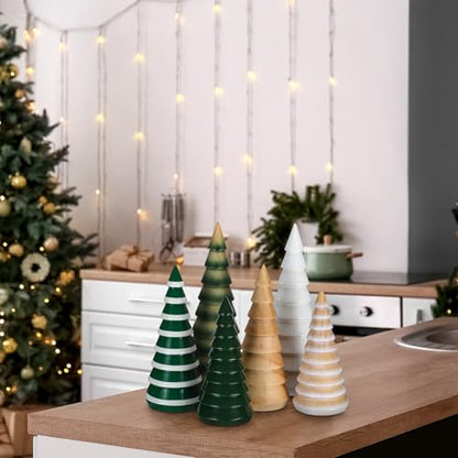 Colorful Farmhouse Wooden Christmas Trees - 6 Pcs Rustic Holiday Decor