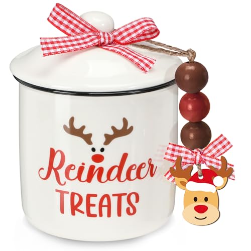 Christmas Reindeer Treats Ceramic Canister for Tiered Tray Decor