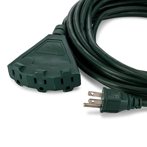Green 25-Foot Heavy Duty Outdoor Indoor Extension Cord with 3 Prong Splitter