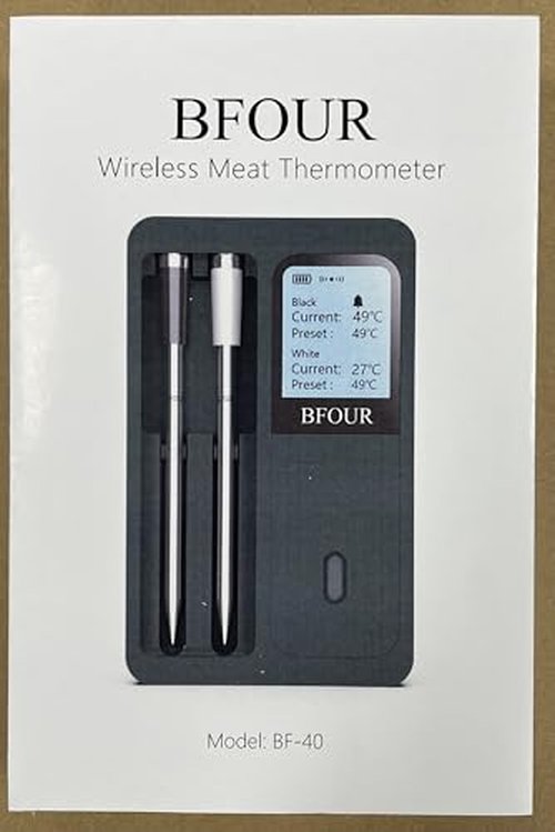 BFOUR Wireless Meat Thermometer with 2 Probes, 328FT Bluetooth Grill Meat Thermometer Digital Wireless with LCD Screen for Grilling and Smoker BBQ Oven Grill