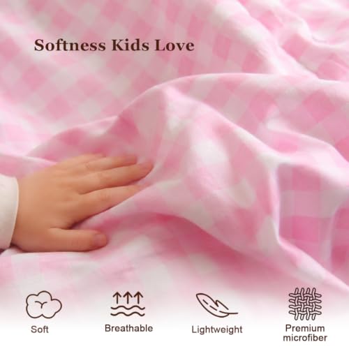 Kids Zipper Bedding Set Twin Gingham Comforter Pink Ruffle for Girls