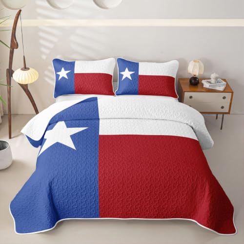Texas State Flag Quilt Set Full Size Blue White Red - Bedding