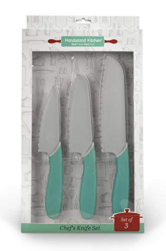 Handstand Kitchen 3-Piece 5", 6" and 7" Serrated BPA-Free Knife Set for Kid Safe Cooking