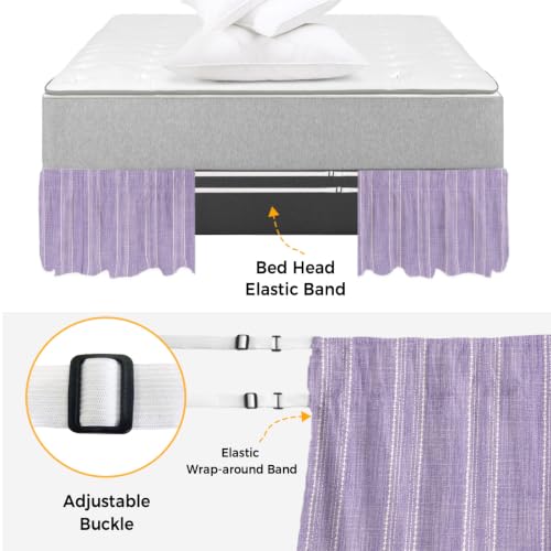 Lavender Linen Bed Skirt with Parallel Vertical Stripes - Queen 16 Inch Drop - Adjustable Elastic Wrap-Around Dust Ruffle