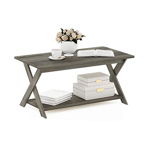 Furinno Modern Coffee Table with X-Legs, 35.4-Inch Grey Oak