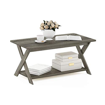 Furinno Modern Coffee Table with X-Legs, 35.4-Inch Grey Oak
