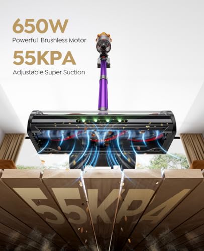 Ozeeco Purple Cordless Vacuum Cleaner 650W 55KPA Touch Screen, Self-Standing