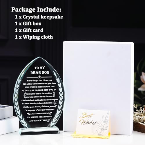 Inspirational Son Gift Crystal Keepsake from Mom Dad - Style 2