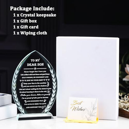 Inspirational Son Gift Crystal Keepsake from Mom Dad - Style 2