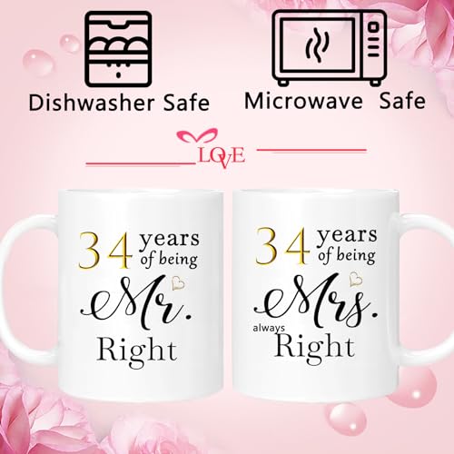 34th Anniversary Coffee Mug Gift Set of 2 with Gift Box - Always Right Couple Celebration